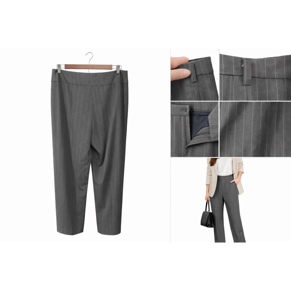 LOFT 8 Gray Pinstripe Straight Leg Career Pants Mid Rise Stretch Officecore Chic